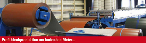 Profilblechproduktion am laufenden Meter Trapezbleche bei der Holzagentur Pfalz in Bad Dürkheim
